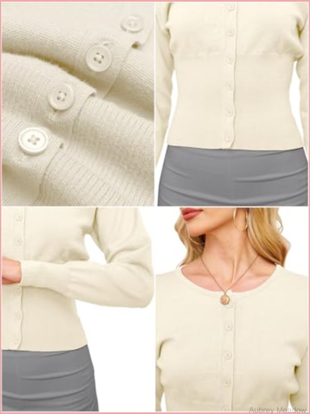 Crop Button Down Cardigan V Neck Long Sleeve Ribbed Knit Pullover Sweater - Picture 5 of 6